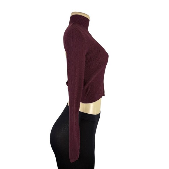 Lululemon Womens Burgundy Ribbed Long Sleeve Crop Top Open Back  Sz M - Picture 3 of 9